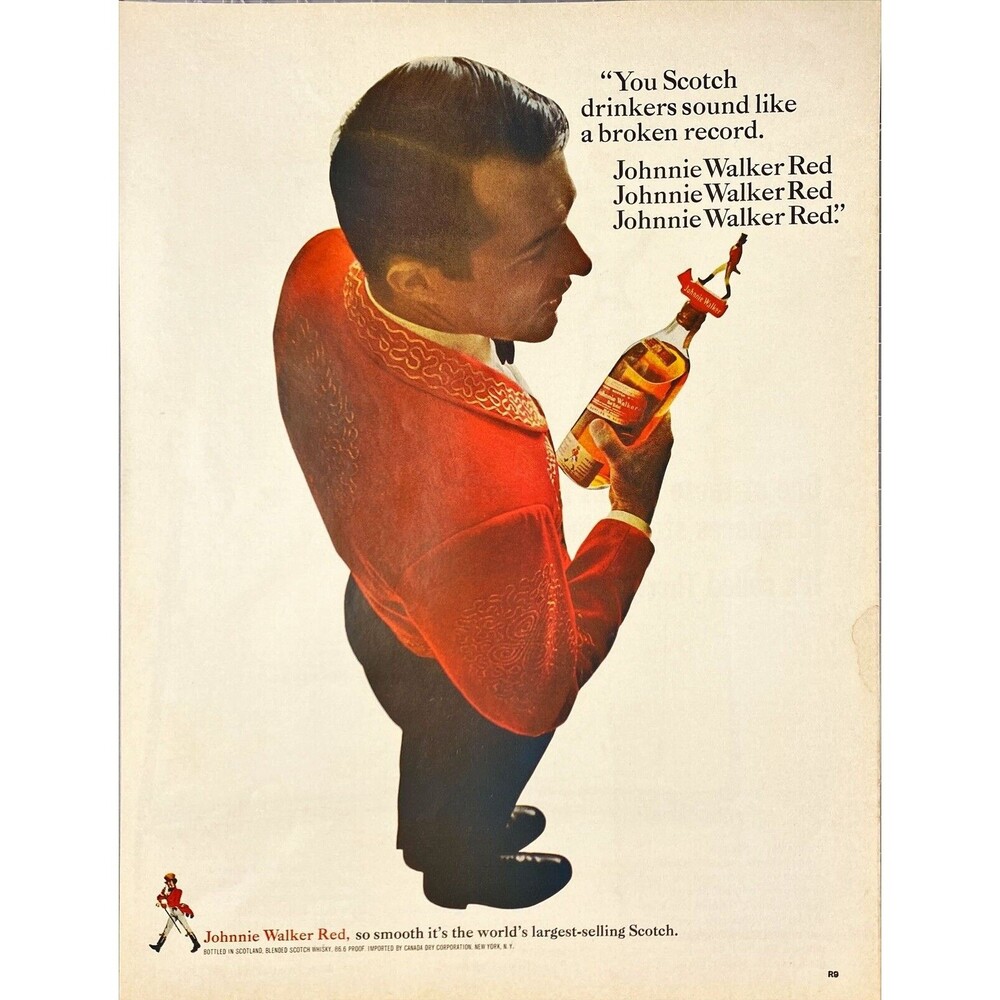 Johnnie Walker Red "so smooth it' the world' largest Selling Scotch" Vtg Ad 1967